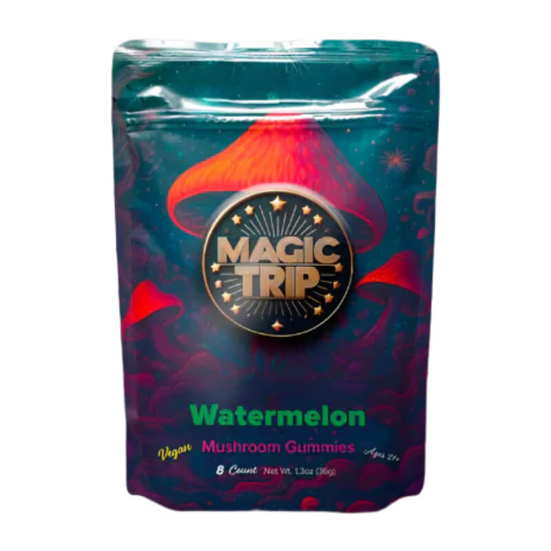Magic Trip Watermelon Mushroom Gummies front packaging vegan lab-tested USA-made.