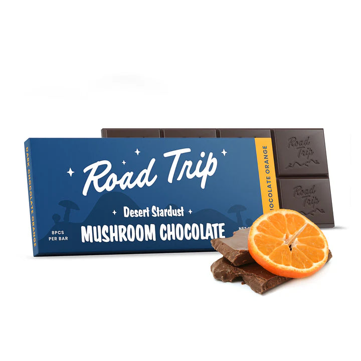 Road trip Dark chocolate with orange zest magic mushroom bar.