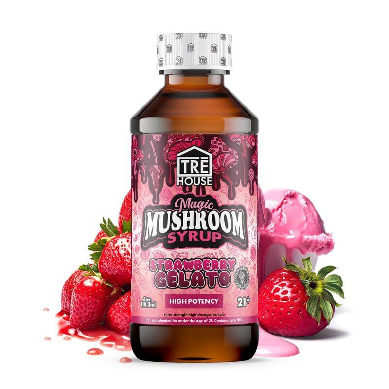 Tre House Strawberry Gelato flavored magic mushroom syrup.