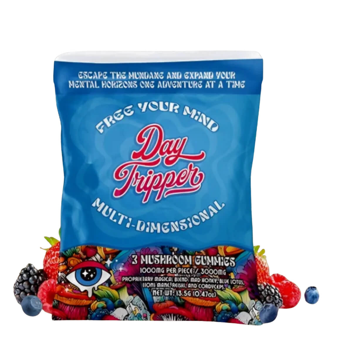  Day Tripper 3 gummy sample pack in a small trial pouch offering the lowest online price at Enjoy Shrooms.