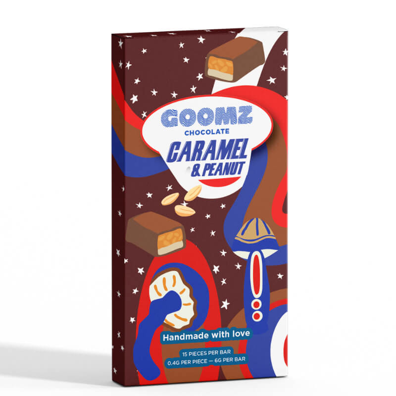 Goomz Caramel and Peanut magic mushroom chocolate bar. 