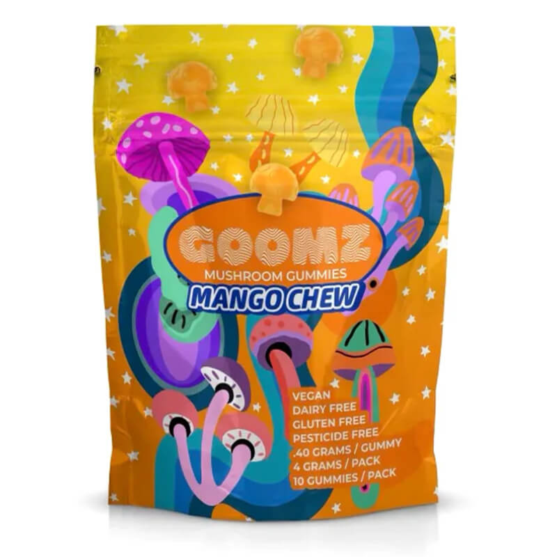 Goomz Mango Chew Mushroom Gummies for macro dosing. 