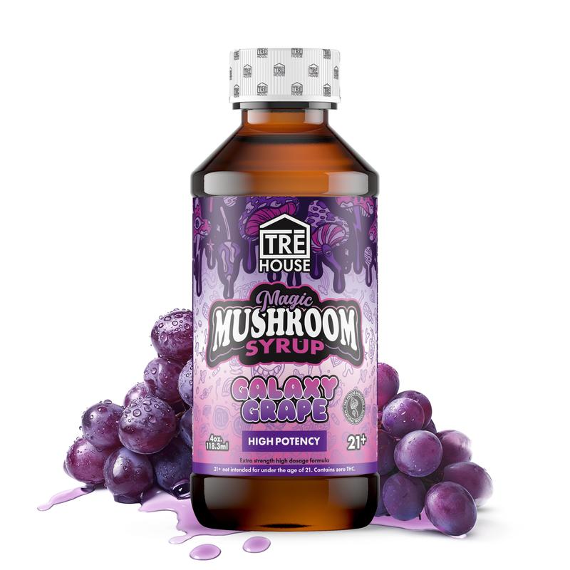 Tre House Galaxy Grape magic mushroom syrup is vegan and THC-free. 