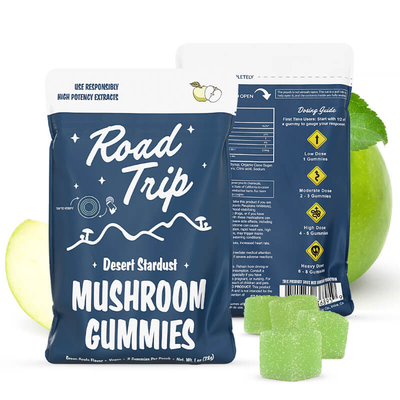  Green Apple Road Trip Magic Mushroom Gummies with a tangy kick, crafted to enhance mood, focus, and sensory perception.