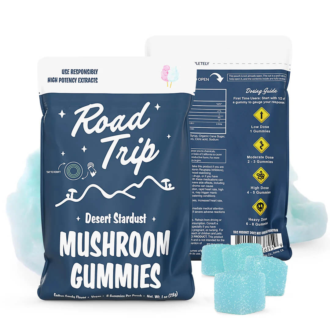  Cotton Candy Road Trip Magic Mushroom Gummies with sweet flavor, mood enhancement, and a smooth, nootropic-driven experience.