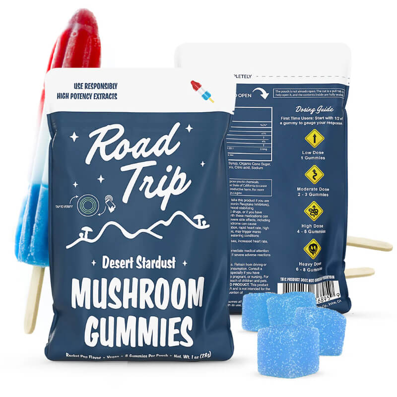  Rocket Pop Road Trip Magic Mushroom Gummies with a bold, fruity blend designed for elevated mood and cognitive stimulation.