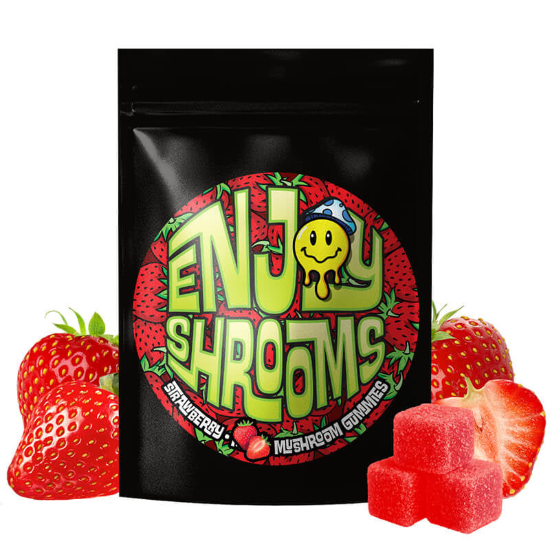Enjoy Shrooms Strawberry Bulk Magic Mushroom Gummies – 50ct resealable bag.