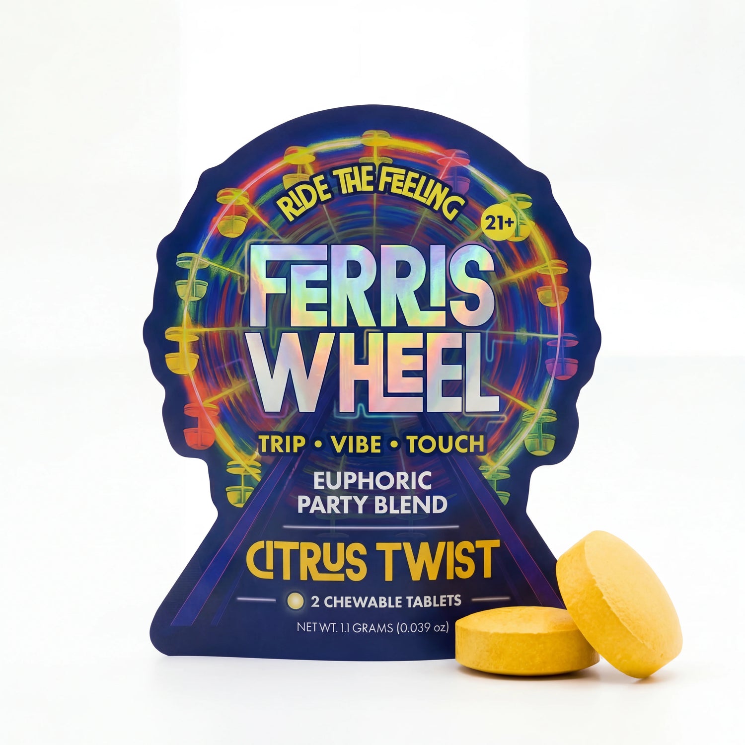 Citrus Twist Pack: Ferris Wheel Citrus Twist Kanna Party Blend Tablet 2-pack with orange and yellow citrus-themed carnival ferris wheel packaging