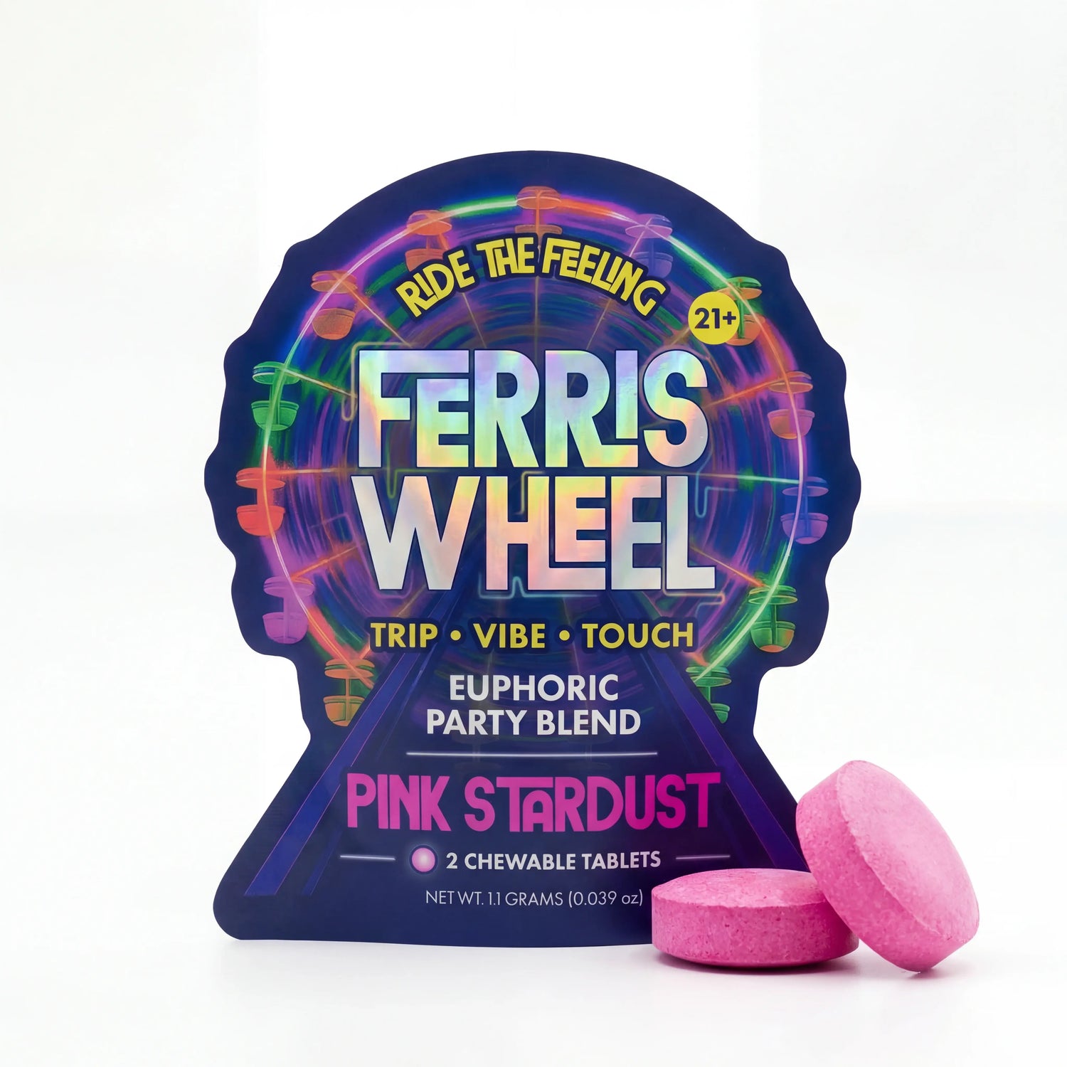 Pink Stardust Pack: Ferris Wheel Pink Stardust Kanna Party Blend Tablet 2-pack with pink-themed carnival ferris wheel packaging