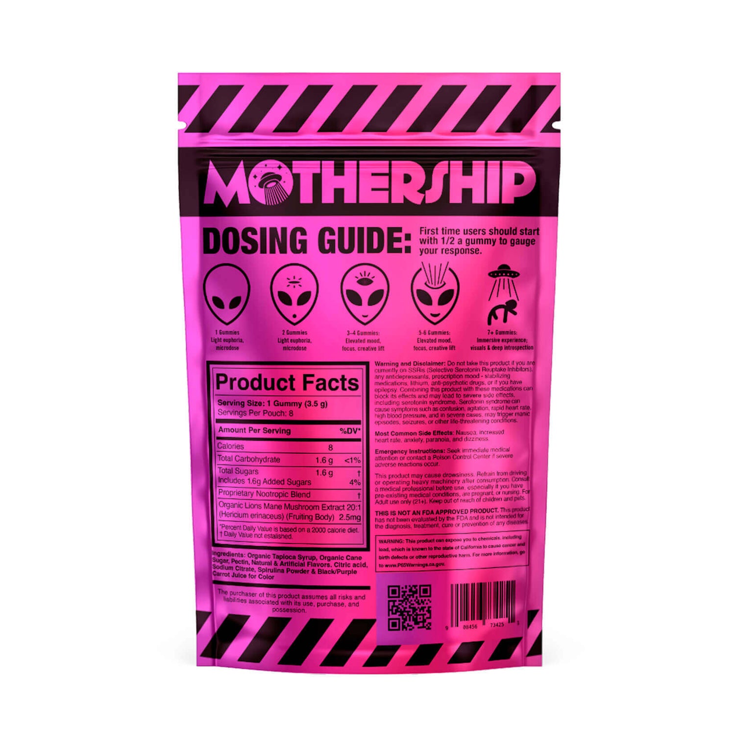 Mothership Pink Lemonade Extra Strength Mushroom Gummies resealable bag designed to maintain freshness and quality.