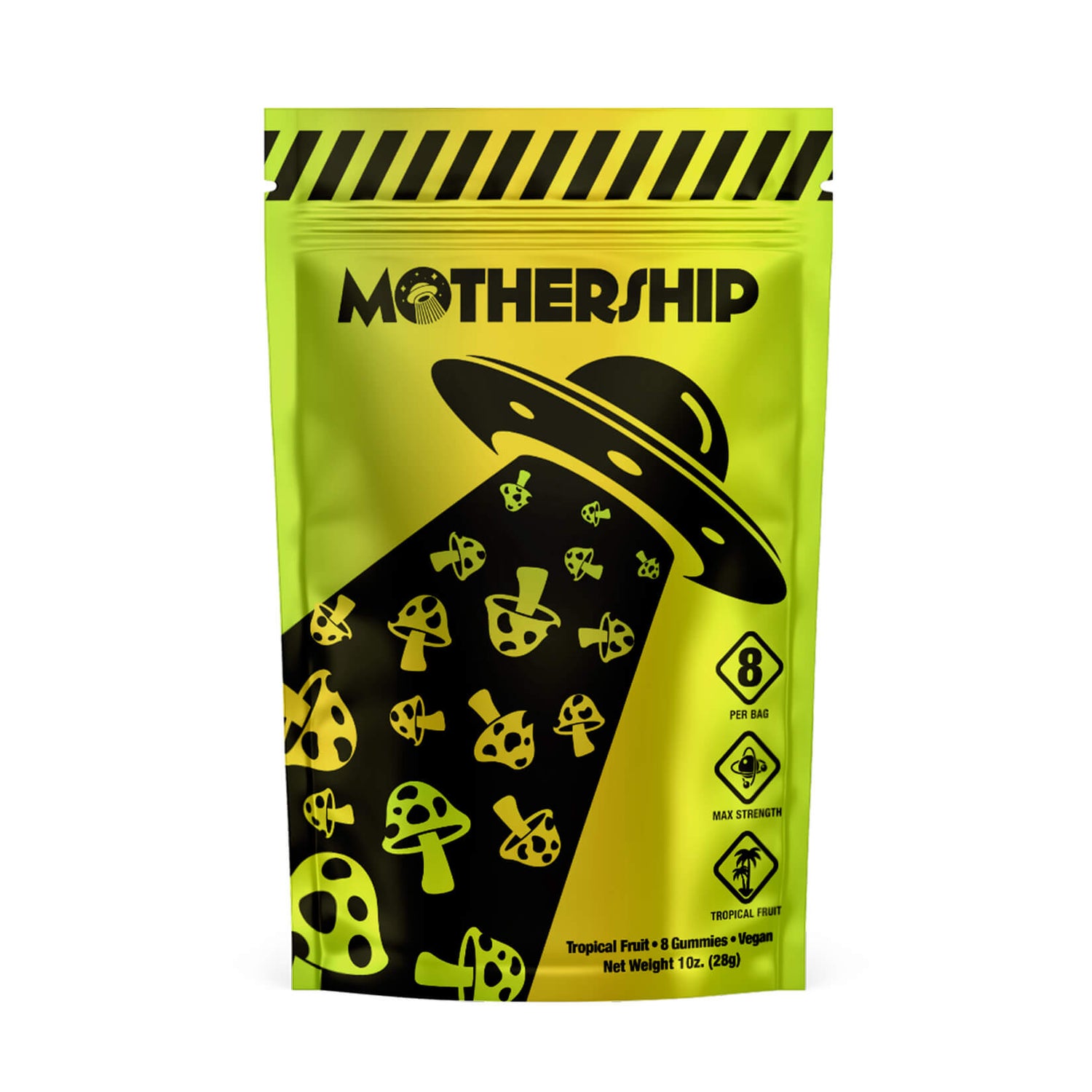Mothership Tropical Fruit Mushroom Gummies highlight layered tropical flavors and consistent extra-strength potency.